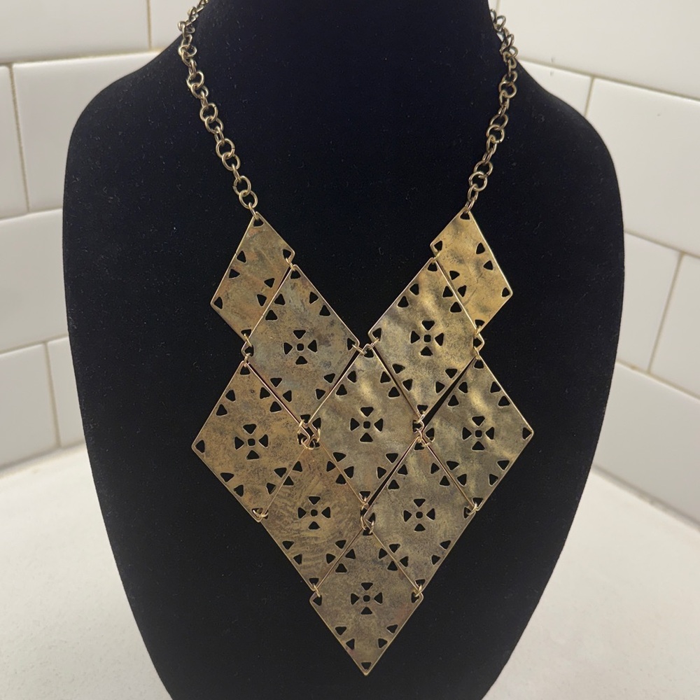 Brutalist Geometric Metallic Statement Necklace